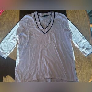 Ralph Lauren Light Pink Cotton Long Sleeve Top with Navy Trim